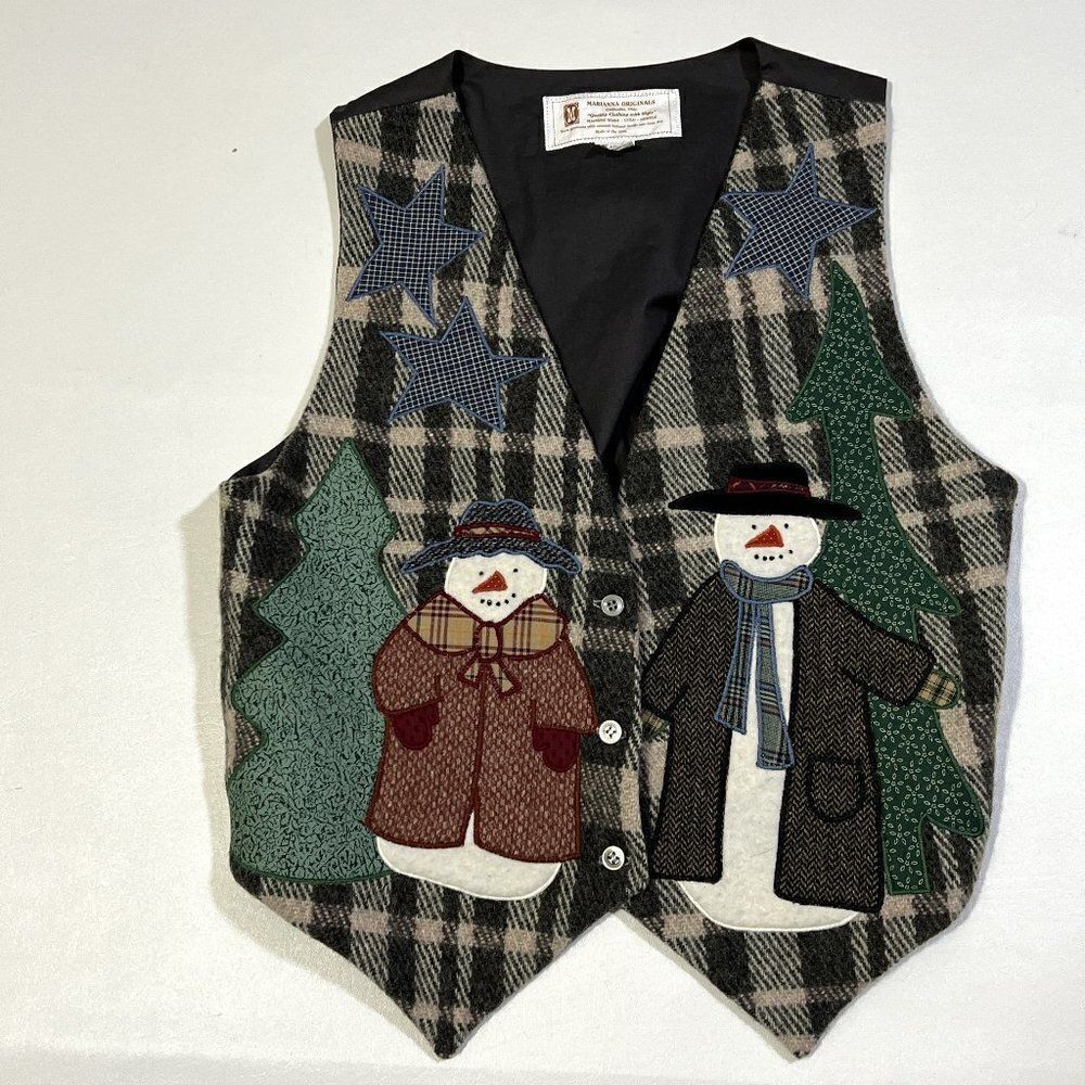 Marianna Original Wool Vest Womens Medium Embroidered Snowman Winter Made in USA